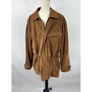 Rainforest Suede Coat Jacket Brown Large Zipper Snap Closure Drawstring Waist